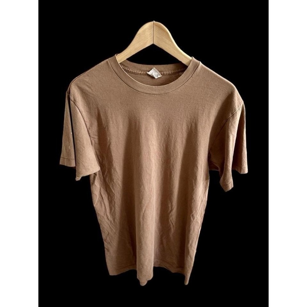 Vintage 80s BVD Brown Blank T Shirt Sz Large USA Made Single Stitch Rare Holes